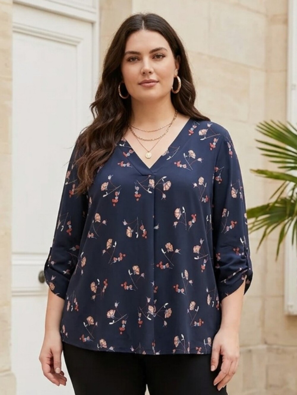 Beacon Navy Floral V-Neck Top